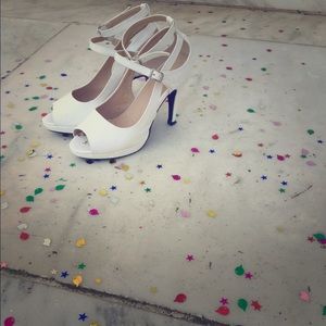 White Snakeskin Peep Toe Heels